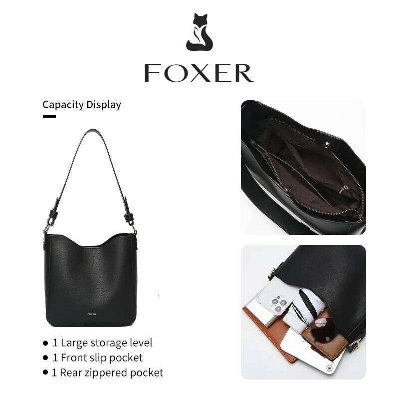FOXER Simple Women Shoulder Daily Commuting Tote PU 2025 Casual Female Large Bucket Bag
