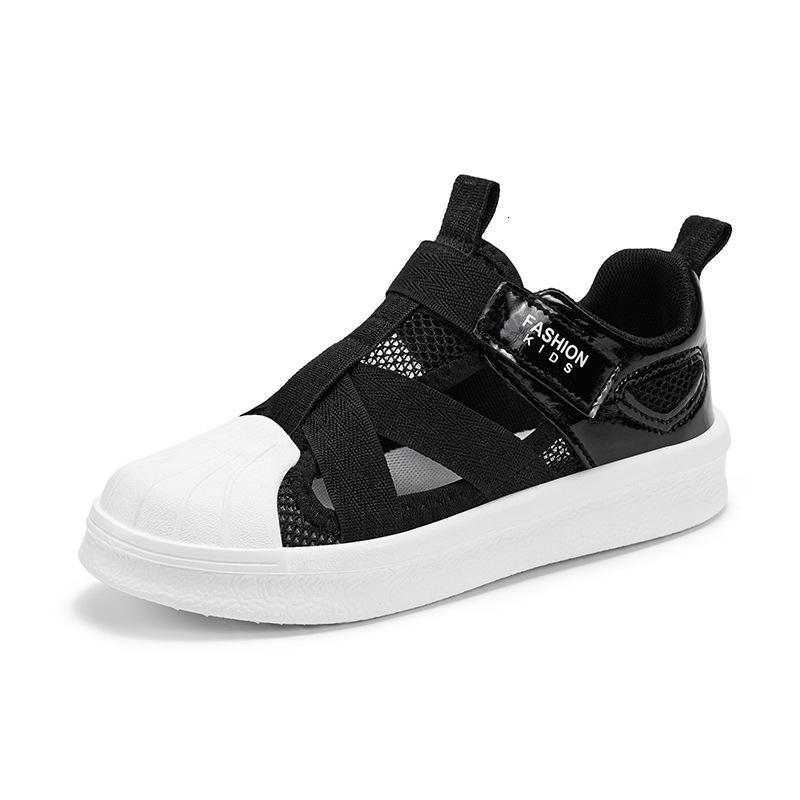 Korean Style Sandals with Woven Strap and Mesh, Closed-Toe Children's Shell-Toe Beach Shoes, Trendy