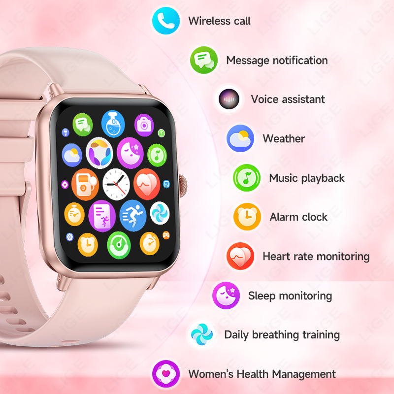 LIGE Smart watch answer/call calls fitness watch with heart rate sleep IP68 waterproof 100 sports modes, pedometer Step-counting blood pressure health