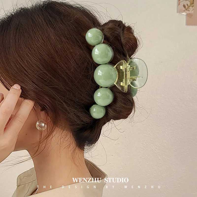 Ruoshui Women Fashion Big and Small Green Pearl Hair Claws Elegant Hair Clips Girls Washing Face Hair Accessories Hairpins Z250729