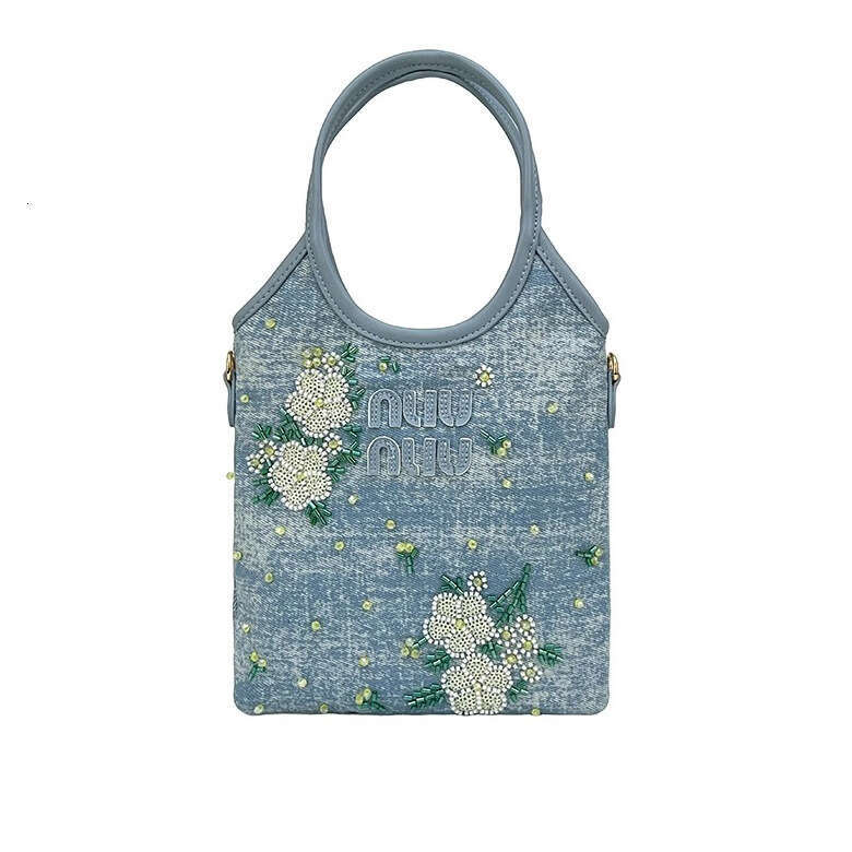 Embroidered Denim Tote for Women 2025 New Handbag Fashionable High-end Shoulder Crossbody Bag