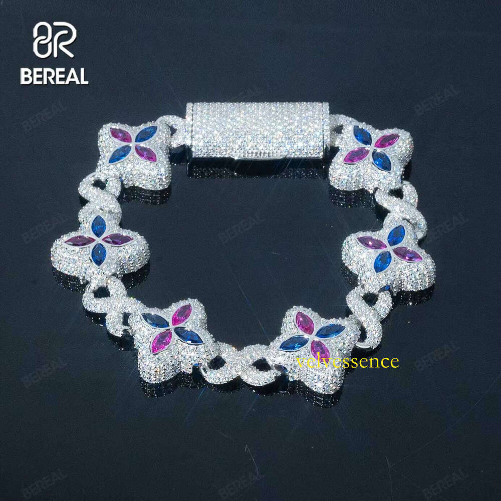 Custom Pass Test Iced Out Vvs Moissanite Dia Link Chain Hip Hop Flower Bracelet Sier Fine Jewelry for Man 6mm 8mm 10mm
