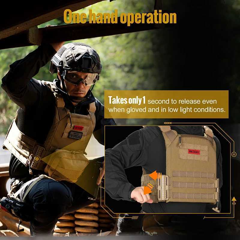 ONETIGRIS FYR Tactical Vest Quick Release Vest Adult Adjustable MOLLE Vest with 32-45 inch Removable Cummerbund-Brown Z250728