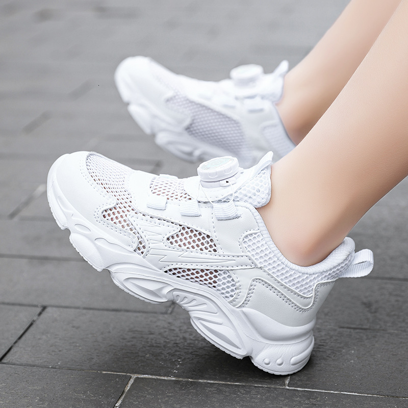 Single Spring Summer Breathable Mesh Boys and Girls White Sneakers Black Elementary School Children's Campus Shoes