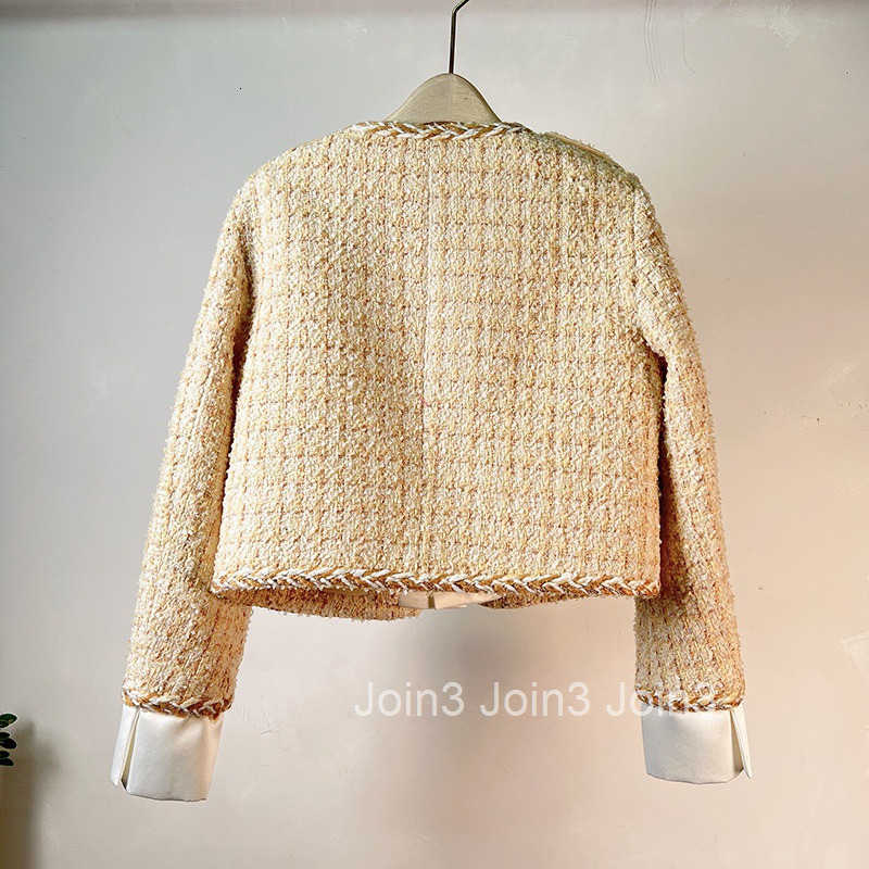 New Spring Autumn Winter French Style Small Fragrance Coat for Women Elegant Single Row Diamond Button Patchwork Edge Long Sleeve Short Coat for Women