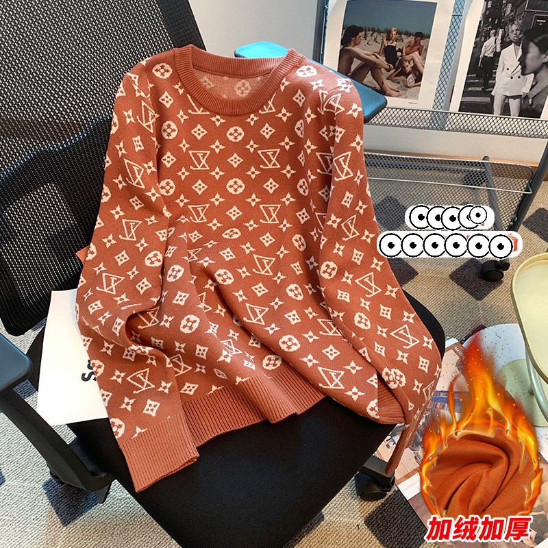 Velvet round neck Thick sweater Knitted sweater warm jacket inner layer base layer women pullover outer layer