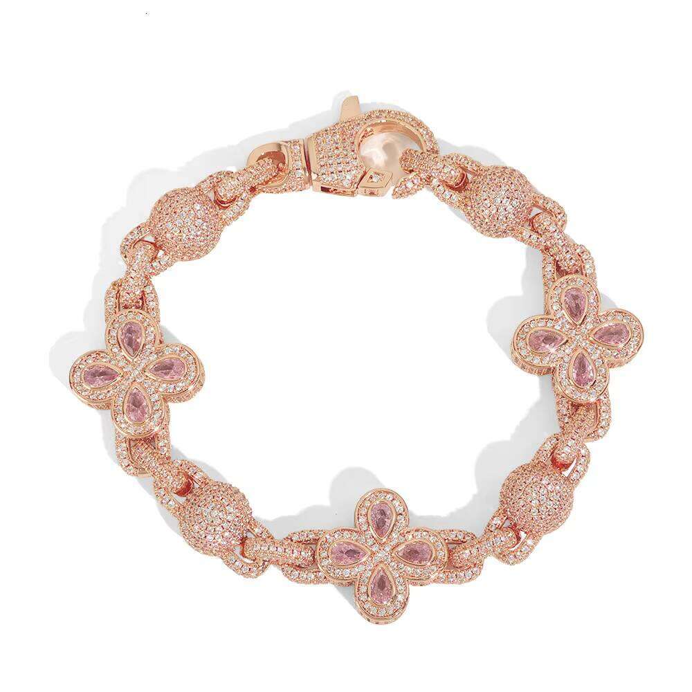 NUOYA Hip Hop Miami Cuban Bracelet Sier Gold Plated Iced Out Flower Cross Four Leaf Clover Dia Chain Jewelry