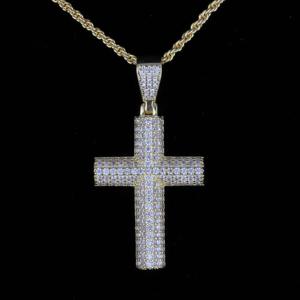 Hip Hop Cubic Zircon Cross Pendant Necklaces 18k Gold Plated Brass 925 Sterling Silver Iced Out Necklace for Women Men Jewelry
