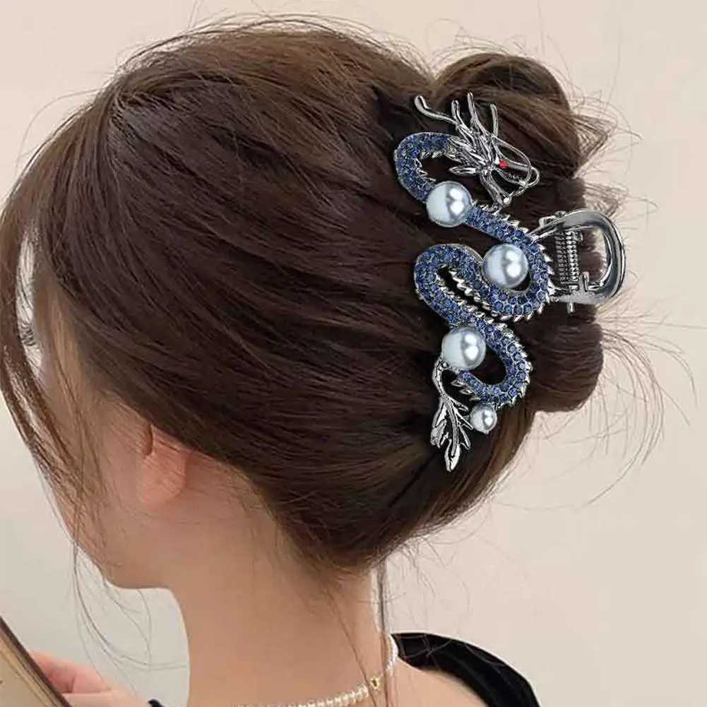 Blue Dragon Hairpin With Pearl Hair Claw Women Simple Hair Claw Hairpin Shark Clip Fashion Temperament Simple Hair Accessories Z250729