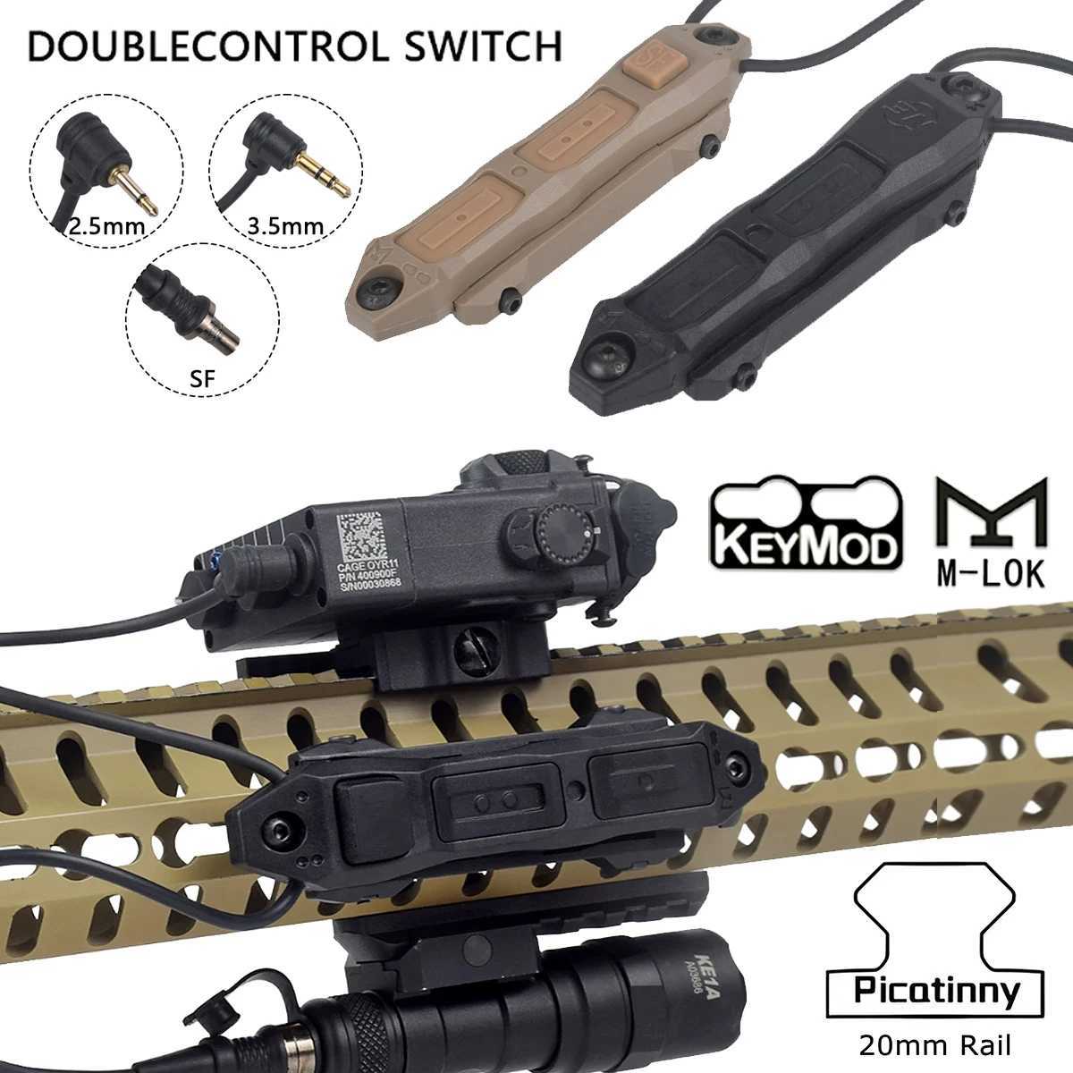 Mlok Keymod 20mm DBAL A2 PEQ 15 NGAL MAWL M300 M600 Flashlight Weapon Gun Light Boost Remote Dual Function Switch 2.5mm/SF Plug XJ250728