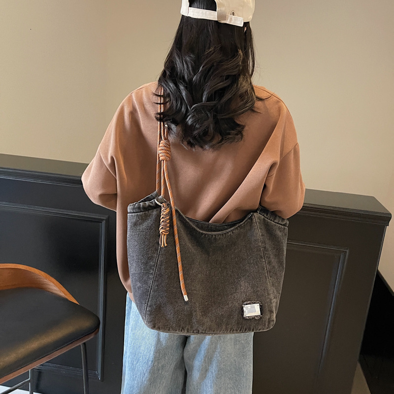 DHAL Large Capacity Denim Tote for Women 2025 New Casual Commuter Shoulder College Student Class Bag