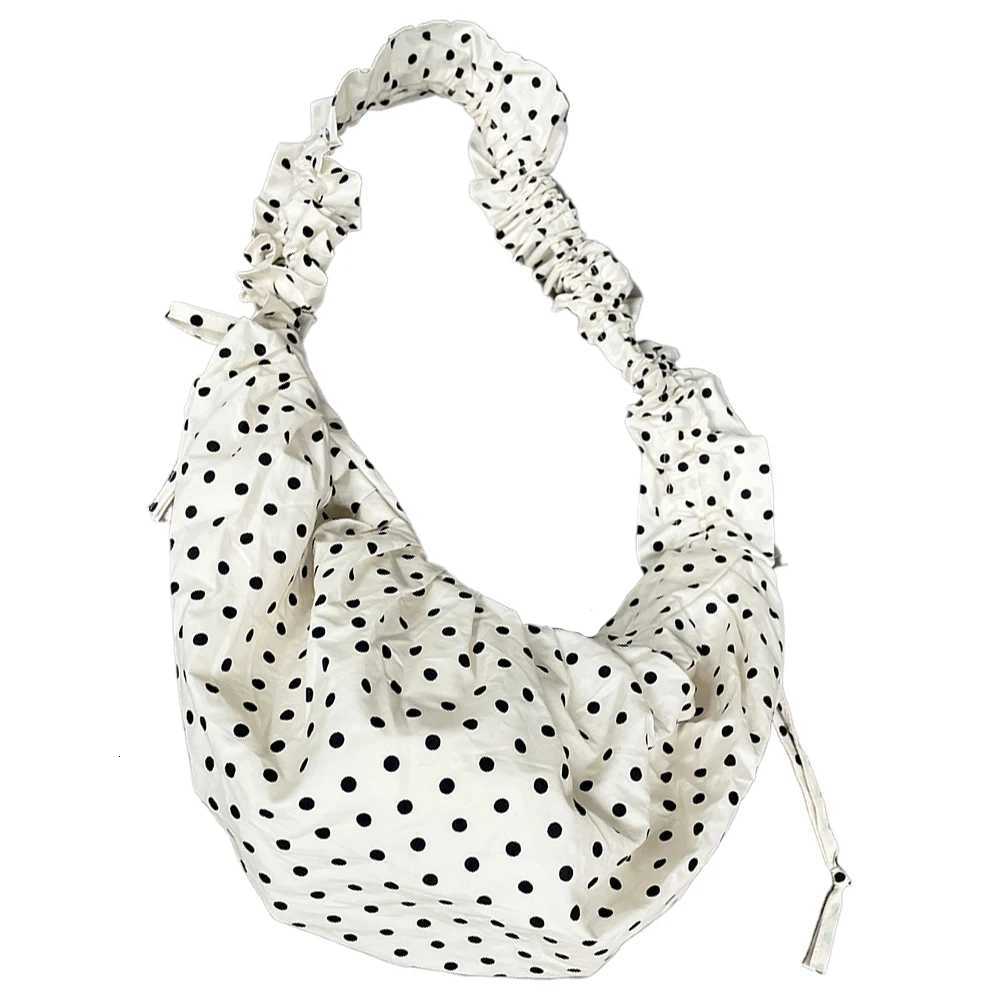 Women Cloud Hobo Bag Large Capacity Polka Dot Fashion Shoulder Bag All Matched Pleated Dumpling Bag for Party Vacation Y250730