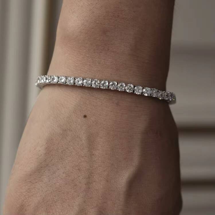 Yu Ying 7~9inch S925 Sterling Silver Mossanite Tennis Bracelet 4mm Moissanite Tennis Chain for Women Men Jewelry