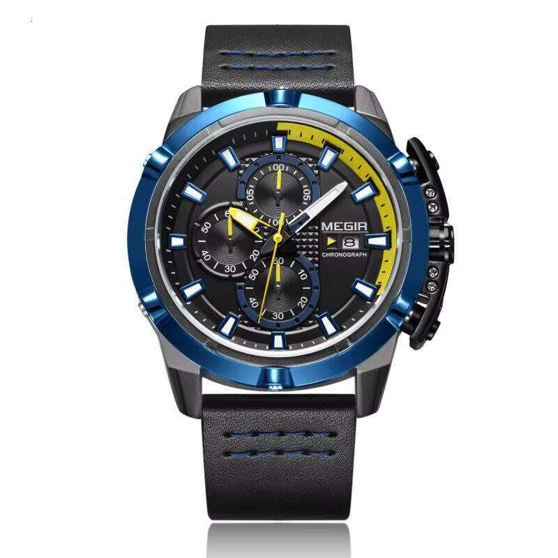 MEGIR Men's Oversized Chronograph Watch - 47mm Genuine Leather, Waterproof, Multi-Function - Bulk Wholesale Watch