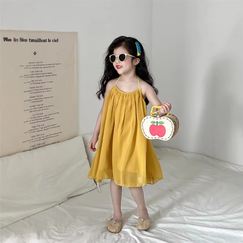 Korean Children's Clothing A Fairy-like Backless Dress with A Neck-hanging Design for Girls Beach Dress Summer New Arrivals