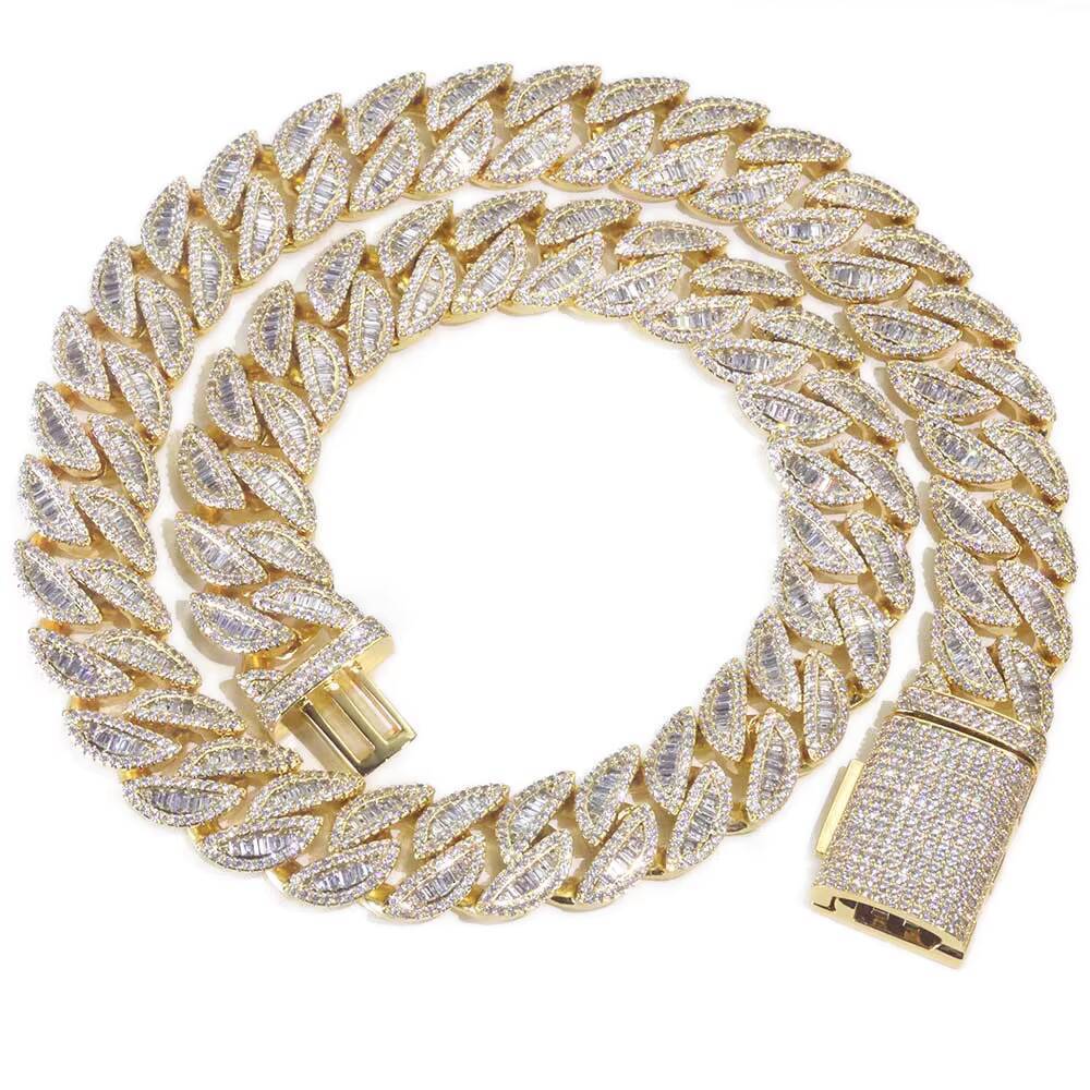 NUOYA 15mm Cuban Chain Necklace 925 Silver Full Iced Baguette Cut VVS Moissanite Mixed Inlay Hip Hop Jewelry Unisex