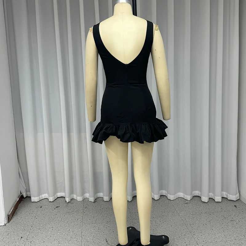 Wefads Mini Dress Women Elegant Sexy Solid Sleeveless Round Neck Nipped Waist Backless Evening Party Bubble Black Short Dresses Z250728