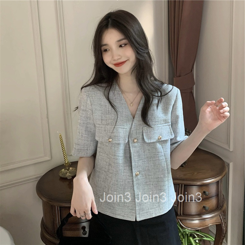 Internet Celebrity Short Sleeve Top for Women Summer Design Sense Niche New Fashion Small Fragrance Style Plus Size Short Sleeve Shirt Womens Blouse