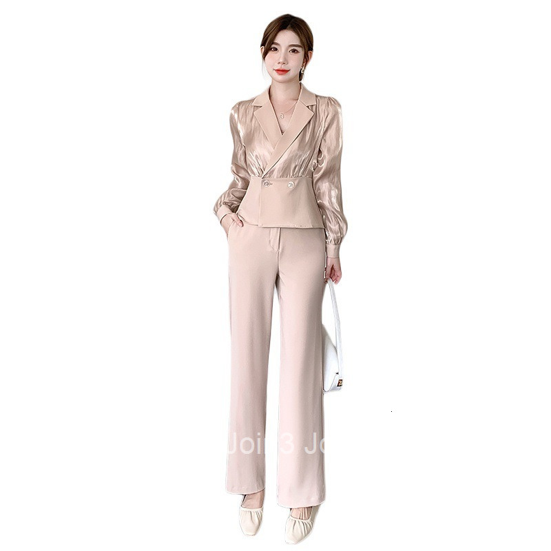 Spring and Autumn Socialite Professional Suit Womens Fashion Slim Fit Long Sleeve Blouse + Long Pants Set