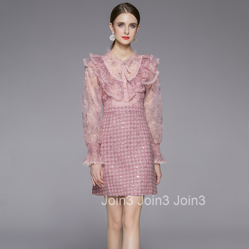 Fashionable Elegant Heavy Embroidery Sequin Tweed Base Dress Autumn Winter New Ruffled Beaded Dress