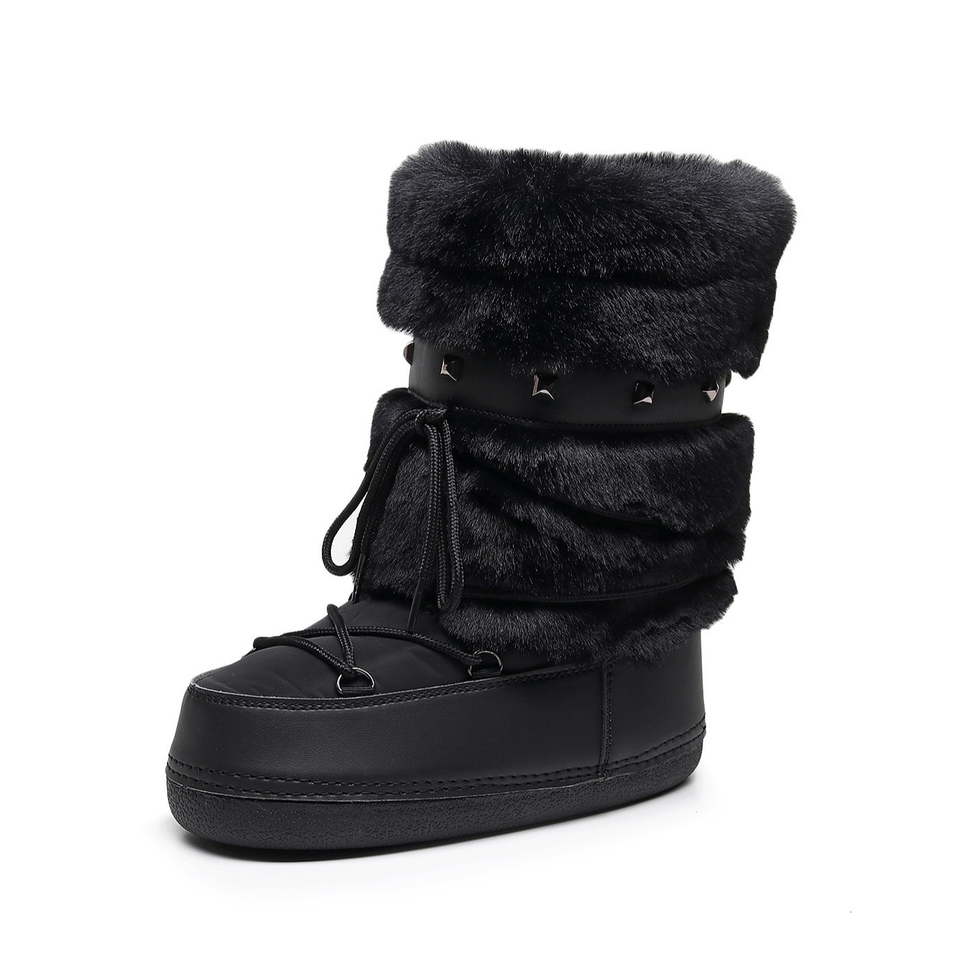 Womens artificial fur leather boots with middle claw strap waterproof platform snow boots for winter warm and comfortable womens pink ski boots 241113