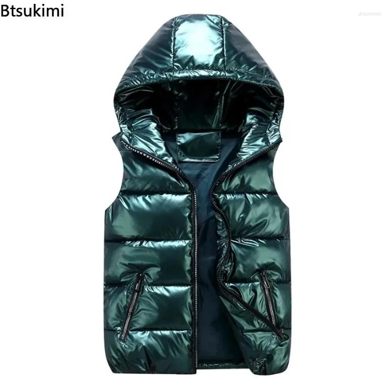 Men's Vests Hooded Vest Coats Fashion Glossy Waterproof Design Couple Down Cotton Lightweight Casual Waistcoat Male Parkas