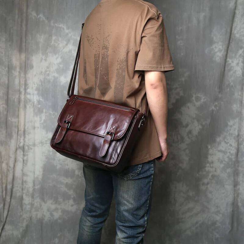 Crossbody Men's Horizontal Cowhide Business Casual Trendy Backpack Soft Leather Shoulder Bag Men