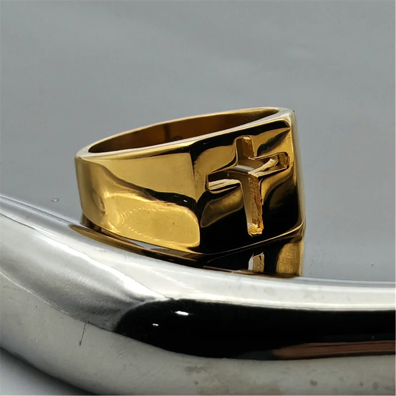 Jesus Cross Ring 316L Stainless Steel Jewelry Polishing Hollow Out Unisex Cross Rings 250729