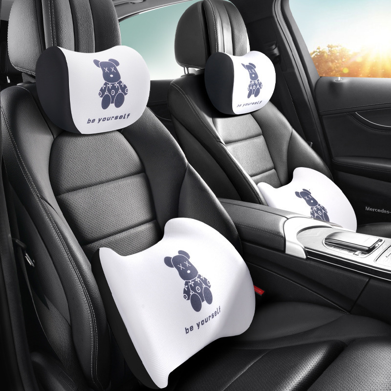 Gentleman Bear Car Headrest Cute Memory Foam Soft Car Bear Neck Pillow Cartoon Comfortable Car Headrest Seat Cover Interior o250728