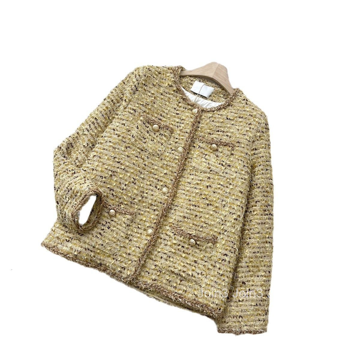 Winter New Thick Floral Wool Tweed Small Fragrance Style Down Jacket for Women with Design Sense Round Neck Long Sleeve Mid-Length Coat for Women