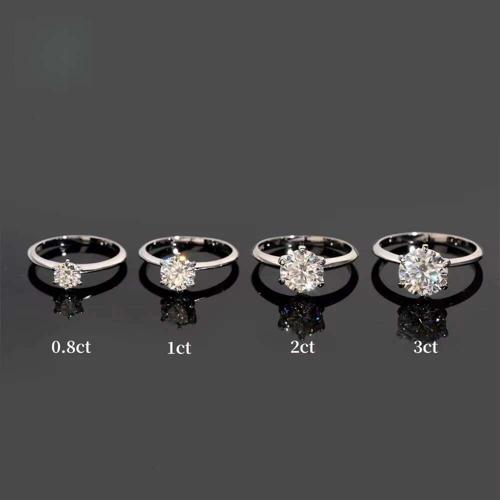 0.5ct 1ct 2ct 3ct Moissanite Engagement Rings Sier 6 Prong Set Women Wedding Ring Pass dia tester Solitaire ring
