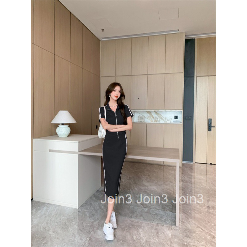 2025 Summer New Fashion Turn-Down Collar Zipper Casual Short Sleeve Top Short Mid-Length Skirt Set Two-Piece Set