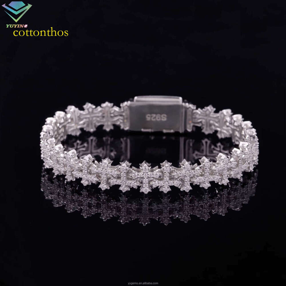 New Design Sier Hiphop Pass Tester D Color VVS Moissanite Cross Pattern Ice Out Dia Charm Bracelet