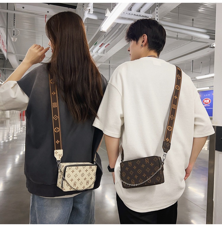 Men's crossbody bag senior sense new leather old single shoulder bag tide brand bag female chain small body bag