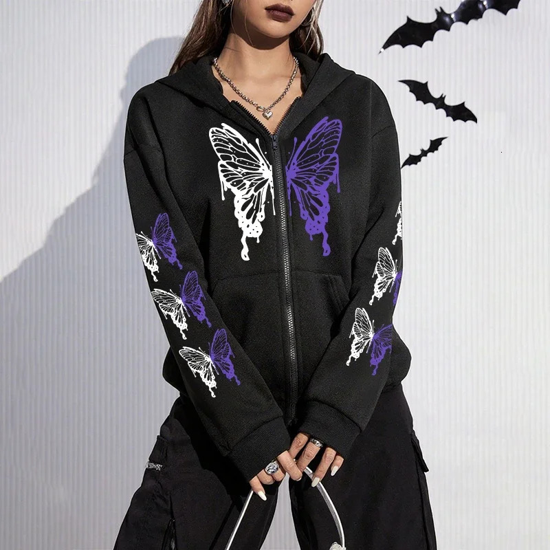 Arrival Womens Hoodie High Grade Butterfly Printed Zipup Sweatshirts All Season Female Urban Casual Fashion Y2K Coats 250729