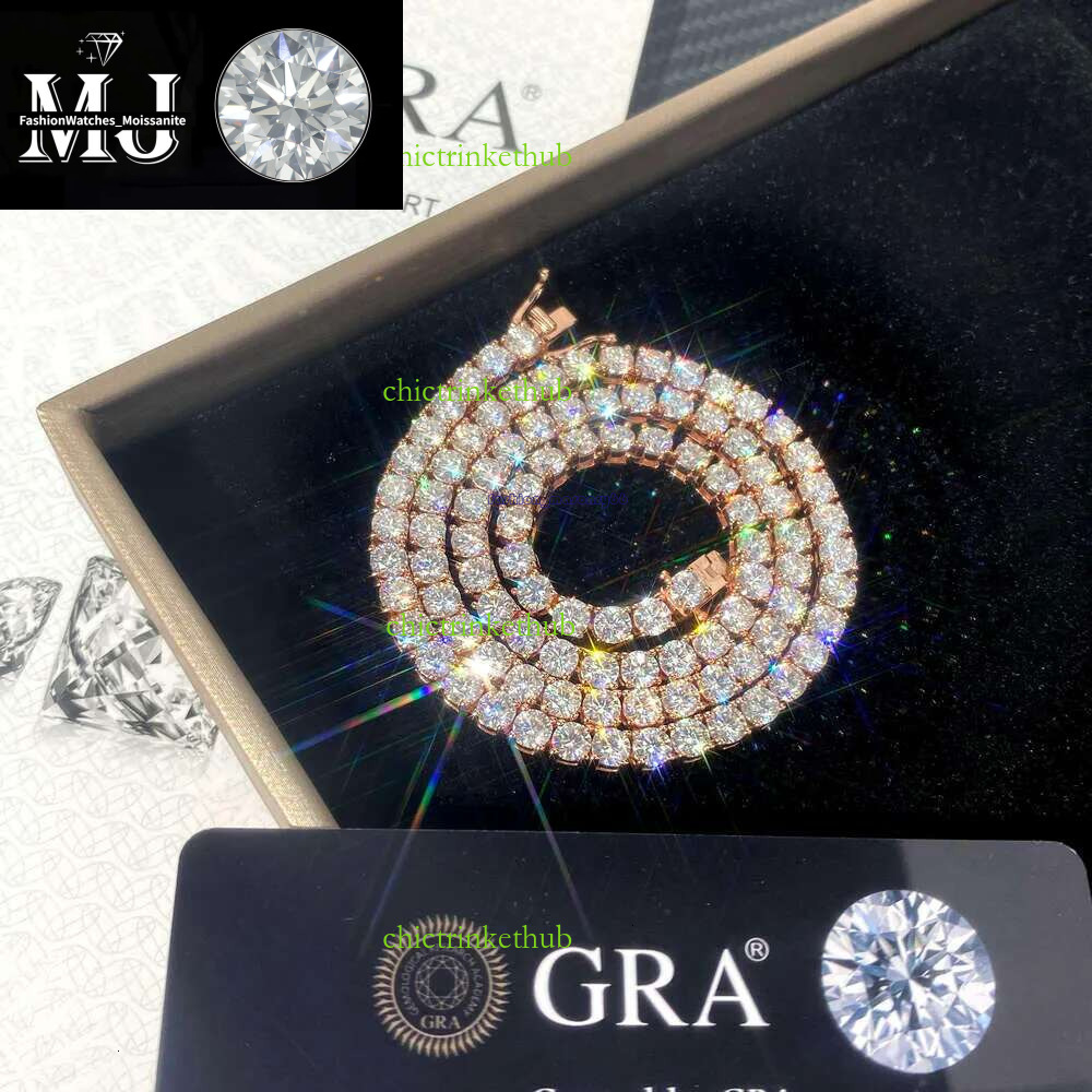 necklace Hip Hop Sterg Sier 2mm 3mm 4mm 5mm 6.5mm VVS Moissanite Dia Necklace moissanite tennis chain