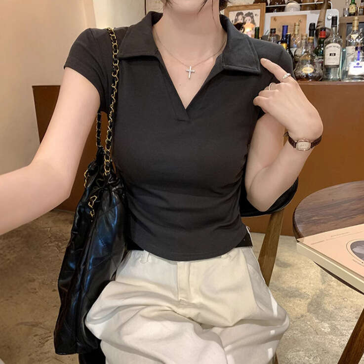 sxzy Summer Hot Girl Slim Fit Off-Shoulder T-Shirt Women Sleeve Design Irregular Pleated Short Polo Shirt Top