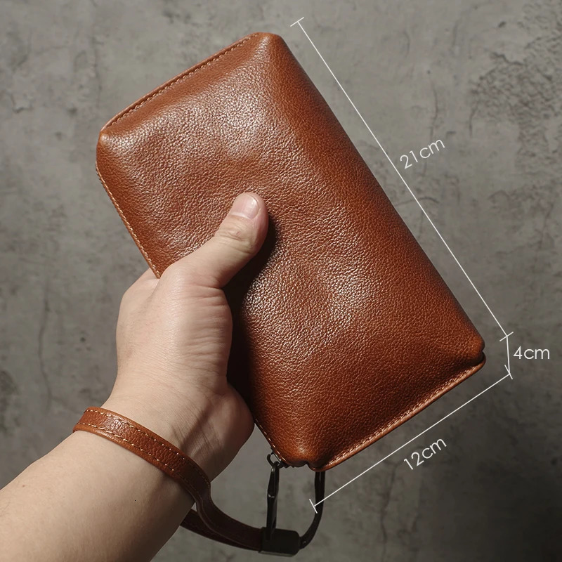 Mens Genuine Leather Clutch Bag High Quality Handbag Zipper Long Wallet Credit Card Bag Women Top Cowhide Mobile Phone Bag 250723