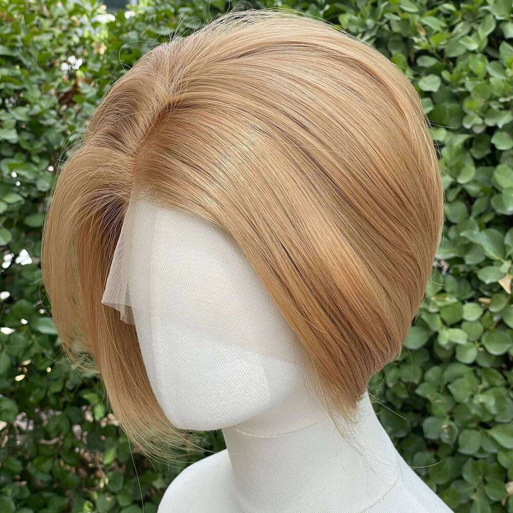 Short Bob Cut Cosplay For Men Human Hair Honey Brown Women Free Part Wig Glueless Synthetic Lace Front Wigs Natural Hairline 150%