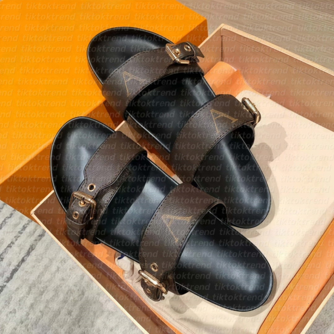 Bom Dia Genuine Leather Sandals Slipper Casual Shoes Summer Beach Gladiator Ciabatte Mules Hasp New Womans Flat Brown Slide Designer Sliders Sandale hasp size35-45