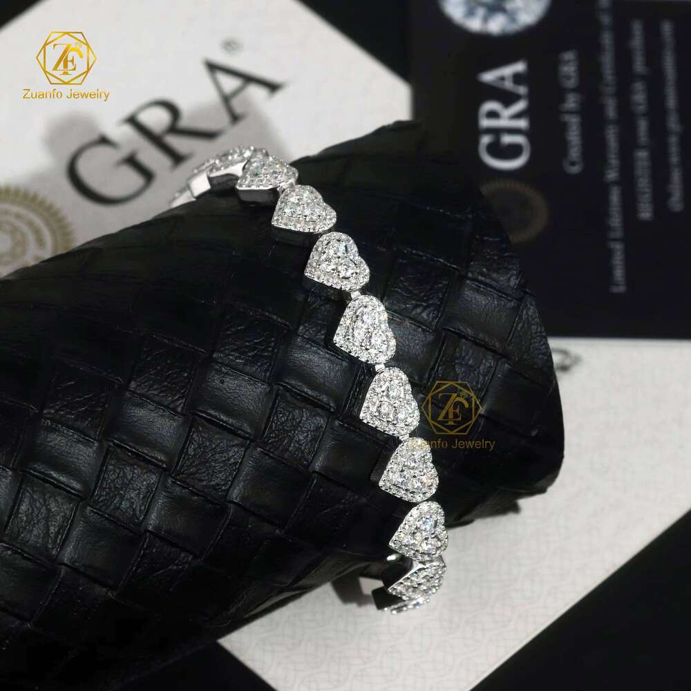 8mm Width Heart Pattern Moissanite D VVS GRA Certified Sier Jewelry Ice Out Hiphop Men Bracelet