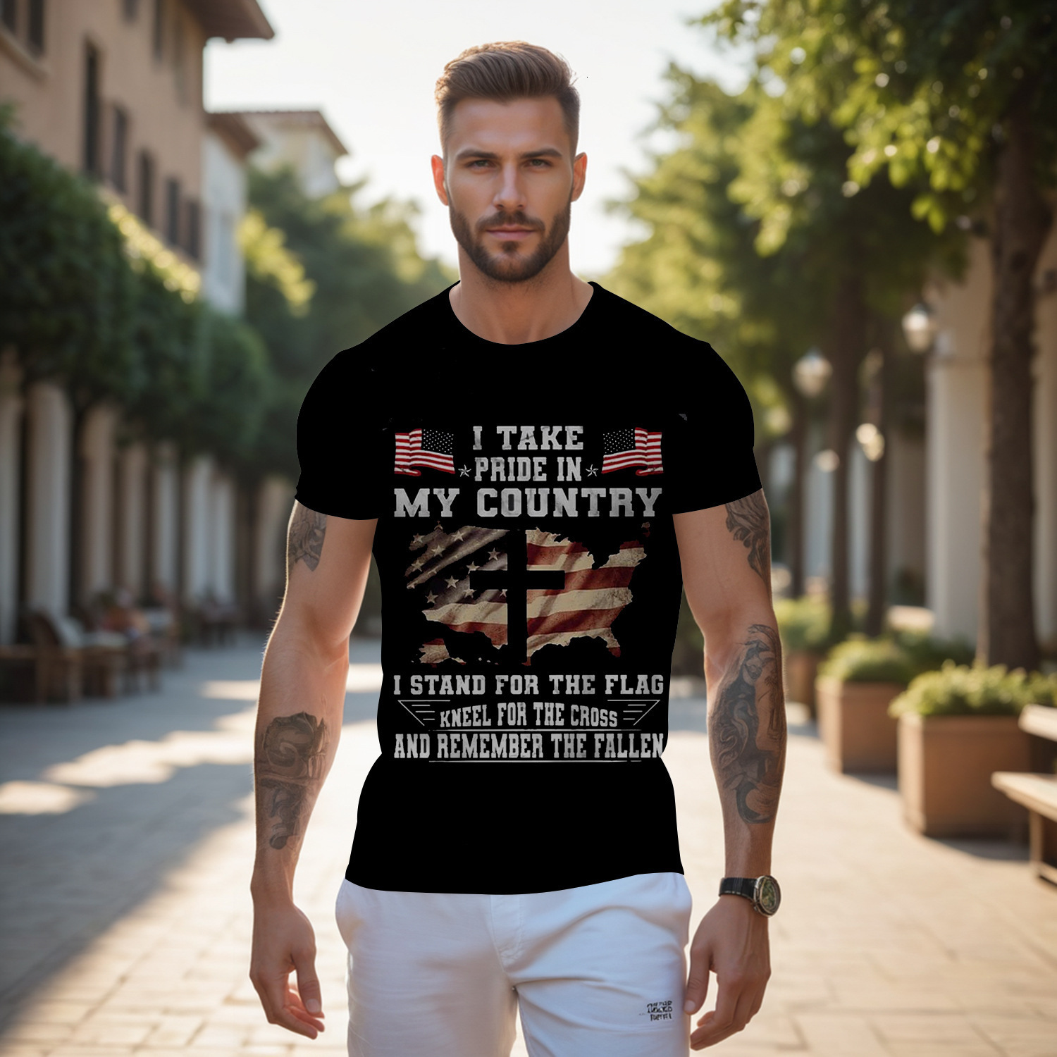 English Print Mens Summer New 3D Digital Print Pullover Crew Neck Mens T-Shirt Colorful