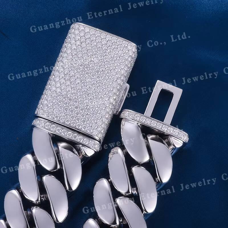 Factory Custom Fine Hip Hop Real S925 Silver Solid Gold Plated Moissanite Lab Diamond Miami Cuban Link Chain Necklace