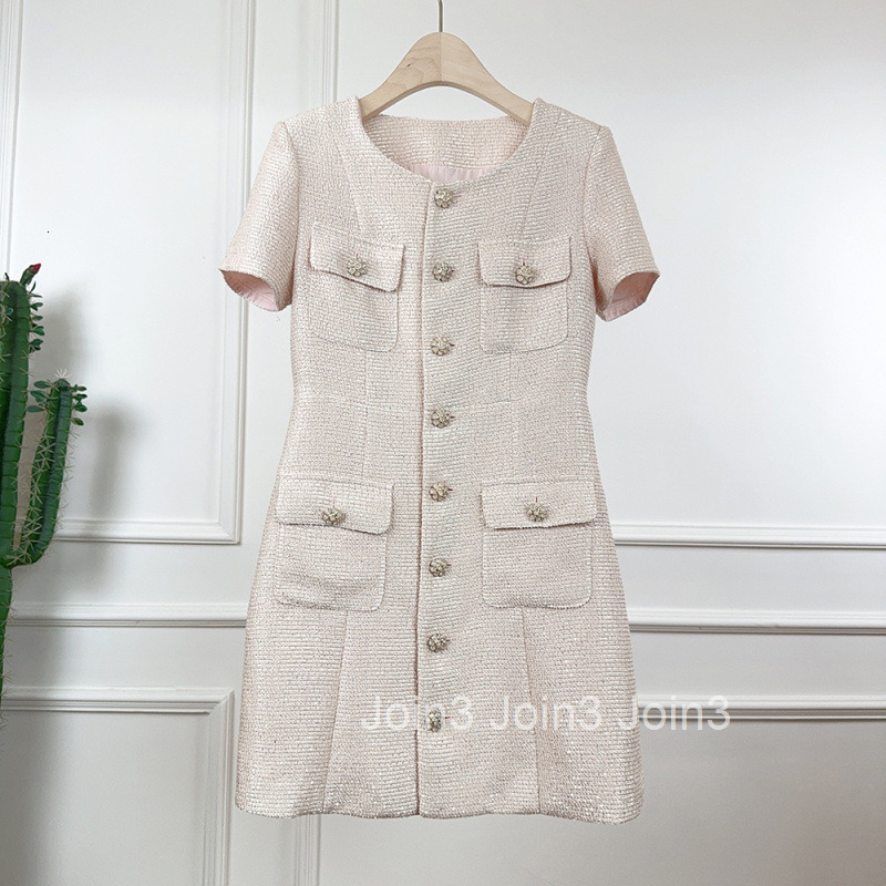 25 Summer Autumn New French Style Sequin Silver Thread High J-Sense Elegant Waist-Slimming Short Sleeve Dress Short Skirt