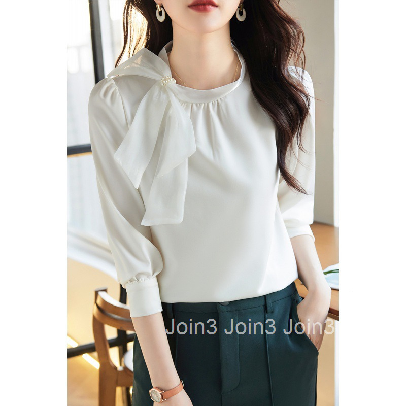 Autumn New Pure Desire White Chiffon Long Sleeve Blouse Womens Fashion Tie Collar Base Shirt Women