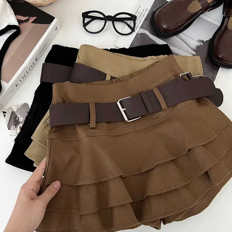 2K Low Rise Skirt Teen-Girl Tiered Ruffle Mini Skirt With Belt Short Skort Miniskirt Women E-Girl 90s Outfit R250728