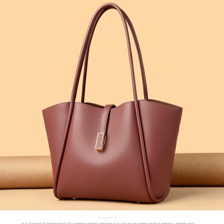 DHAL Bucket 2024 New Simple Large Capacity Tote for Women Commuting Versatile Trendy PU Leather Shoulder Bag