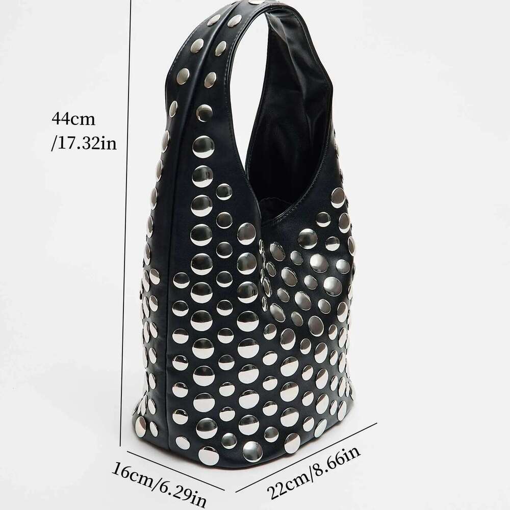 Women's Bags Designer Women's Bags Designer Punk Style Embellished Double-Faced Round Rivet Inlaid Niche Bucket Chic Lady Underarm Large Cap