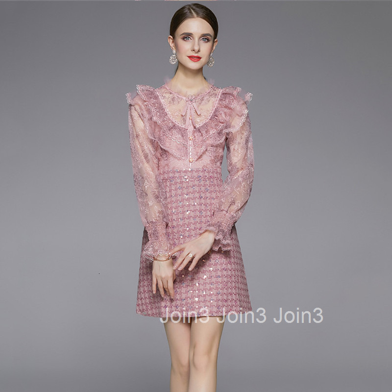 Fashionable Elegant Heavy Embroidery Sequin Tweed Base Dress Autumn Winter New Ruffled Beaded Dress