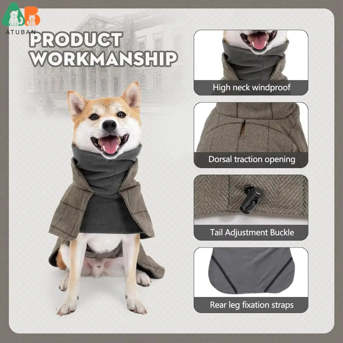 Warm Dog Coat English Plaid Fleece Vest Windbreaker Jacket Winter Clothing with Traction Eyelets Suitable for All Types 250729